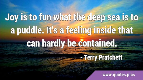 Joy is to fun what the deep sea is to a puddle. It's a feeling inside that  can hardly be contained.